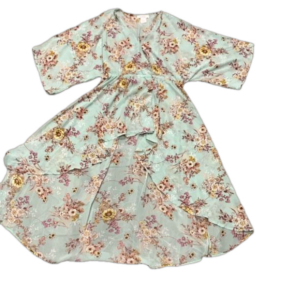 L.i.f.e High Low Floral Dress Large Light Blue